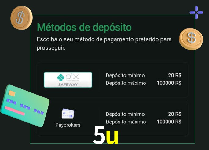 O cassino 5u oferece uma grande variedade de métodos de pagamento